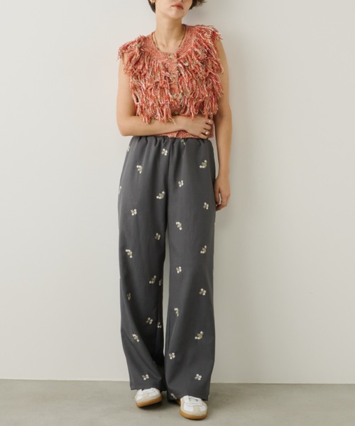 ポキプシー pokipcee フラワー柄手刺繍イージーパンツ 新品 pokipcee ポキプシー