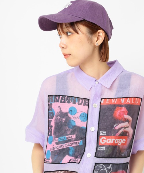 RNA（アールエヌエー）の「B2924 プリントパッチシアーシャツ（シャツ/ブラウス・レディース・オフホワイト/ブラック/ラベンダー・MEDIUM）」の3枚目の写真