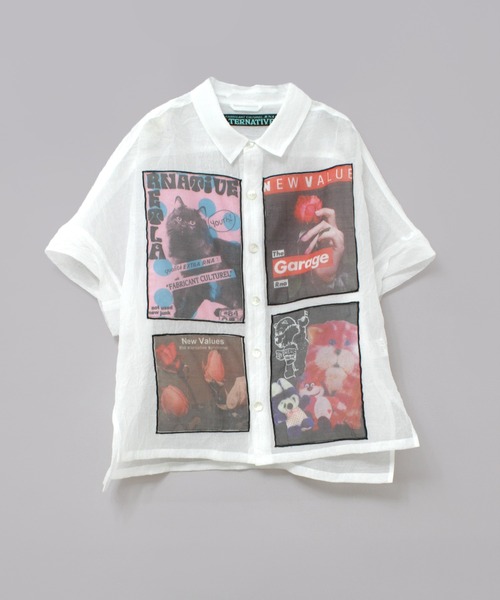 RNA（アールエヌエー）の「B2924 プリントパッチシアーシャツ（シャツ/ブラウス・レディース・オフホワイト/ブラック/ラベンダー・MEDIUM）」の20枚目の写真