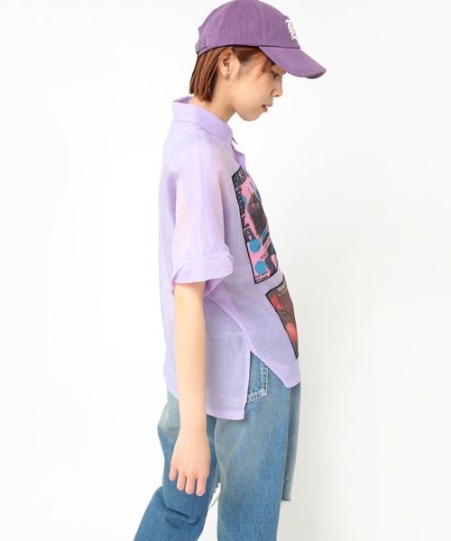 RNA（アールエヌエー）の「B2924 プリントパッチシアーシャツ（シャツ/ブラウス・レディース・オフホワイト/ブラック/ラベンダー・MEDIUM）」の15枚目の写真