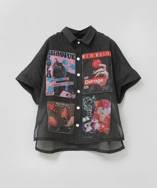 RNA（アールエヌエー）の「B2924 プリントパッチシアーシャツ（シャツ/ブラウス・レディース・オフホワイト/ブラック/ラベンダー・MEDIUM）」の18枚目の写真