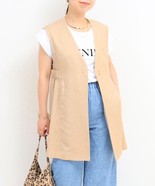 MICO COULIER（ミコクリエ）の「イージーケアリネンベスト（ノーカラージャケット・レディース・ダークネイビー/ベージュ/キナリ・38）」の11枚目の写真
