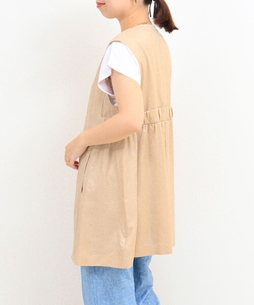 MICO COULIER（ミコクリエ）の「イージーケアリネンベスト（ノーカラージャケット・レディース・ダークネイビー/ベージュ/キナリ・38）」の13枚目の写真