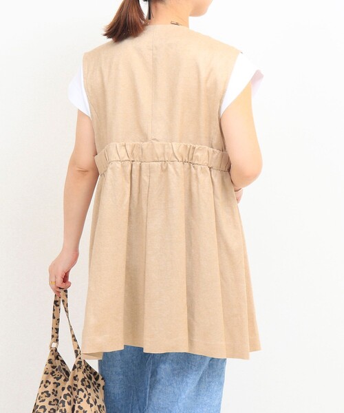 MICO COULIER（ミコクリエ）の「イージーケアリネンベスト（ノーカラージャケット・レディース・ダークネイビー/ベージュ/キナリ・38）」の15枚目の写真