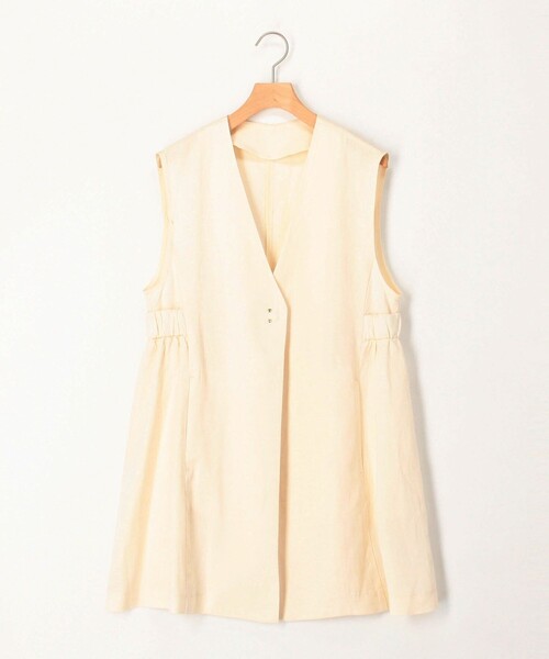 MICO COULIER（ミコクリエ）の「イージーケアリネンベスト（ノーカラージャケット・レディース・ダークネイビー/ベージュ/キナリ・38）」の16枚目の写真