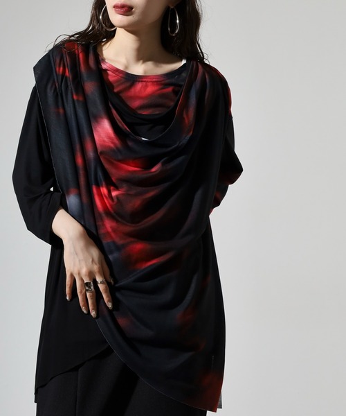 REGIEVO(レジエボ)の「ドレープ7分袖Tシャツ(Tシャツ/カットソー・メンズ・ブルー/レッド・M/L)」の1枚目の写真