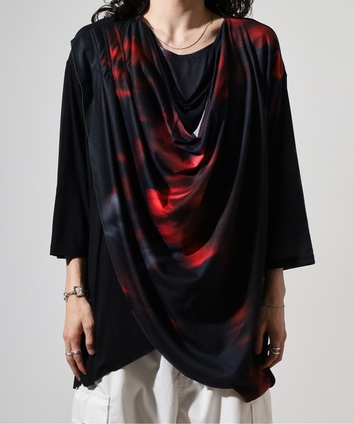 REGIEVO(レジエボ)の「ドレープ7分袖Tシャツ(Tシャツ/カットソー・メンズ・ブルー/レッド・M/L)」の7枚目の写真