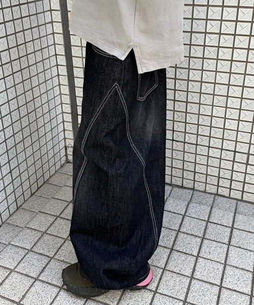 UNDERSTATEMENTs(アンダーステイトメント)の「【ユニセックス】ブラスト加工バルーン切り替えデニムパンツ(デニムパンツ・レディース・ブラック/インディゴブルー・SMALL/LARGE/MEDIUM)」の8枚目の写真