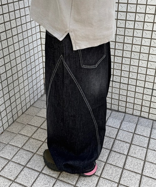 UNDERSTATEMENTs(アンダーステイトメント)の「【ユニセックス】ブラスト加工バルーン切り替えデニムパンツ(デニムパンツ・レディース・ブラック/インディゴブルー・SMALL/LARGE/MEDIUM)」の9枚目の写真