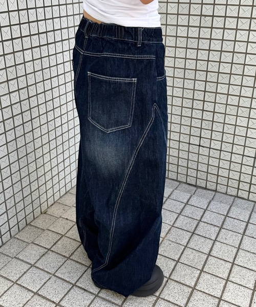 UNDERSTATEMENTs(アンダーステイトメント)の「【ユニセックス】ブラスト加工バルーン切り替えデニムパンツ(デニムパンツ・レディース・ブラック/インディゴブルー・SMALL/LARGE/MEDIUM)」の15枚目の写真