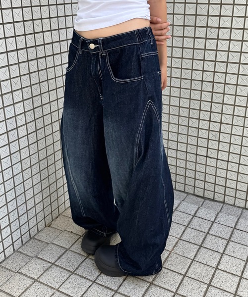 UNDERSTATEMENTs(アンダーステイトメント)の「【ユニセックス】ブラスト加工バルーン切り替えデニムパンツ(デニムパンツ・レディース・ブラック/インディゴブルー・SMALL/LARGE/MEDIUM)」の19枚目の写真