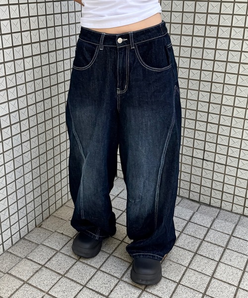 UNDERSTATEMENTs(アンダーステイトメント)の「【ユニセックス】ブラスト加工バルーン切り替えデニムパンツ(デニムパンツ・レディース・ブラック/インディゴブルー・SMALL/LARGE/MEDIUM)」の20枚目の写真