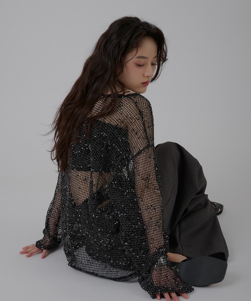 MUHET(ミュエータ)の「melange mesh sheer pullover / メランジメッシュシアートップス(Tシャツ/カットソー・レディース・ブラック/ベージュ・FREE)」の22枚目の写真