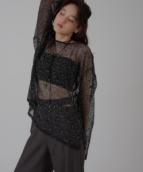 MUHET(ミュエータ)の「melange mesh sheer pullover / メランジメッシュシアートップス(Tシャツ/カットソー・レディース・ブラック/ベージュ・FREE)」の20枚目の写真