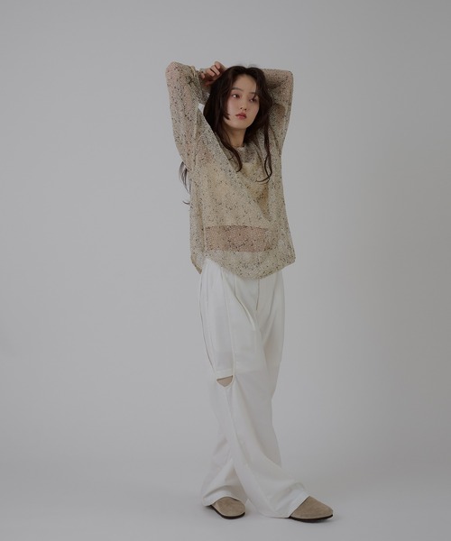 MUHET(ミュエータ)の「melange mesh sheer pullover / メランジメッシュシアートップス(Tシャツ/カットソー・レディース・ブラック/ベージュ・FREE)」の11枚目の写真
