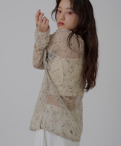 MUHET(ミュエータ)の「melange mesh sheer pullover / メランジメッシュシアートップス(Tシャツ/カットソー・レディース・ブラック/ベージュ・FREE)」の9枚目の写真