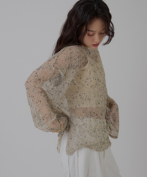 MUHET(ミュエータ)の「melange mesh sheer pullover / メランジメッシュシアートップス(Tシャツ/カットソー・レディース・ブラック/ベージュ・FREE)」の10枚目の写真