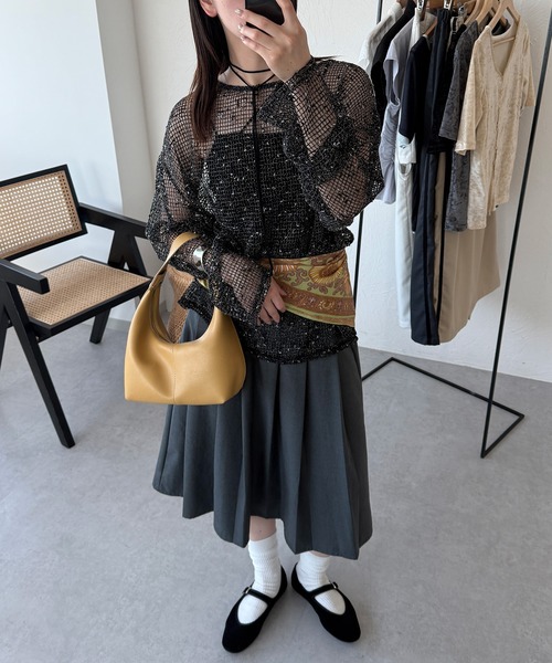 MUHET(ミュエータ)の「melange mesh sheer pullover / メランジメッシュシアートップス(Tシャツ/カットソー・レディース・ブラック/ベージュ・FREE)」の19枚目の写真