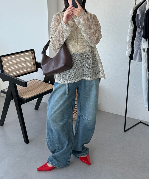 MUHET(ミュエータ)の「melange mesh sheer pullover / メランジメッシュシアートップス(Tシャツ/カットソー・レディース・ブラック/ベージュ・FREE)」の6枚目の写真