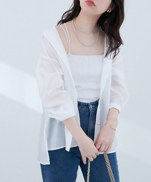 natural couture(ナチュラルクチュール)の「【sherbet line】接触冷感 フーデッド羽織シャツ(シャツ/ブラウス・レディース・ブラック/サックスブルー/グレー/オフホワイト・FREE)」の5枚目の写真