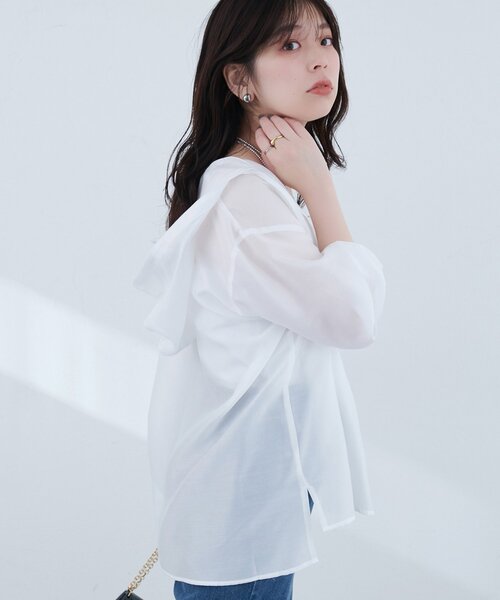 natural couture(ナチュラルクチュール)の「【sherbet line】接触冷感 フーデッド羽織シャツ(シャツ/ブラウス・レディース・ブラック/サックスブルー/グレー/オフホワイト・FREE)」の6枚目の写真