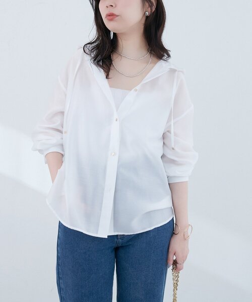natural couture(ナチュラルクチュール)の「【sherbet line】接触冷感 フーデッド羽織シャツ(シャツ/ブラウス・レディース・ブラック/サックスブルー/グレー/オフホワイト・FREE)」の7枚目の写真