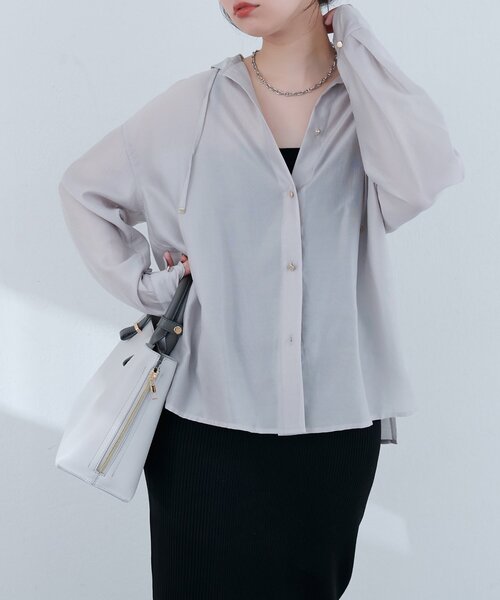natural couture(ナチュラルクチュール)の「【sherbet line】接触冷感 フーデッド羽織シャツ(シャツ/ブラウス・レディース・ブラック/サックスブルー/グレー/オフホワイト・FREE)」の19枚目の写真