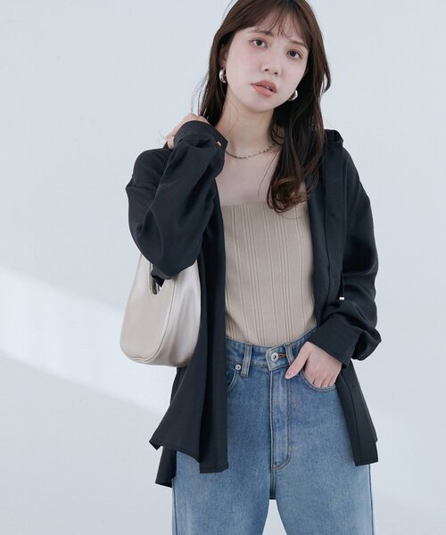 natural couture(ナチュラルクチュール)の「【sherbet line】接触冷感 フーデッド羽織シャツ(シャツ/ブラウス・レディース・ブラック/サックスブルー/グレー/オフホワイト・FREE)」の10枚目の写真