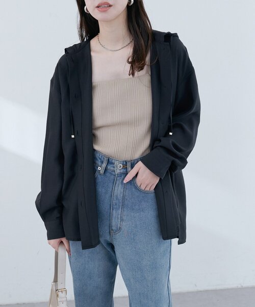 natural couture(ナチュラルクチュール)の「【sherbet line】接触冷感 フーデッド羽織シャツ(シャツ/ブラウス・レディース・ブラック/サックスブルー/グレー/オフホワイト・FREE)」の11枚目の写真