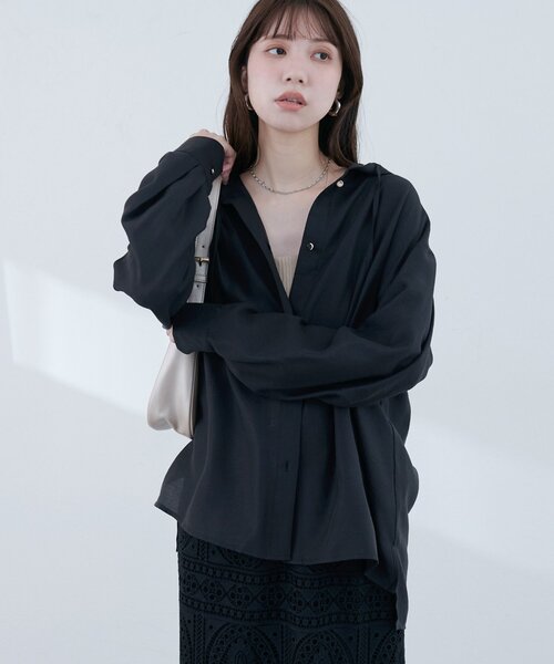 natural couture(ナチュラルクチュール)の「【sherbet line】接触冷感 フーデッド羽織シャツ(シャツ/ブラウス・レディース・ブラック/サックスブルー/グレー/オフホワイト・FREE)」の14枚目の写真