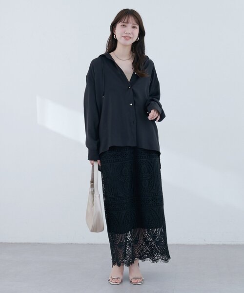 natural couture(ナチュラルクチュール)の「【sherbet line】接触冷感 フーデッド羽織シャツ(シャツ/ブラウス・レディース・ブラック/サックスブルー/グレー/オフホワイト・FREE)」の15枚目の写真