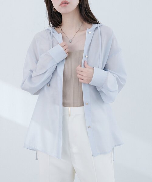 natural couture(ナチュラルクチュール)の「【sherbet line】接触冷感 フーデッド羽織シャツ(シャツ/ブラウス・レディース・ブラック/サックスブルー/グレー/オフホワイト・FREE)」の21枚目の写真
