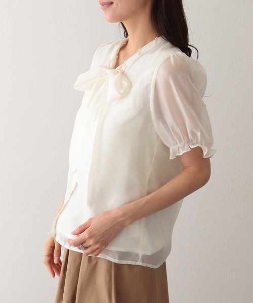Lace Ladies(レースレディース)の「ボウタイ リボン パール 半袖 パフスリーブ ブラウス(シャツ/ブラウス・レディース・アイボリー・M)」の6枚目の写真