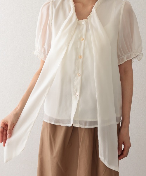 Lace Ladies(レースレディース)の「ボウタイ リボン パール 半袖 パフスリーブ ブラウス(シャツ/ブラウス・レディース・アイボリー・M)」の9枚目の写真