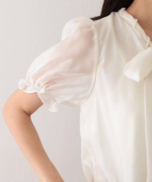 Lace Ladies(レースレディース)の「ボウタイ リボン パール 半袖 パフスリーブ ブラウス(シャツ/ブラウス・レディース・アイボリー・M)」の10枚目の写真