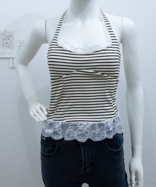 Miniministore(ミニミニストア)の「裾フリルレースホルターネックタンクトップ(タンクトップ・レディース・ホワイト/ベージュ/ピンク/その他/ブラック・FREE)」の15枚目の写真