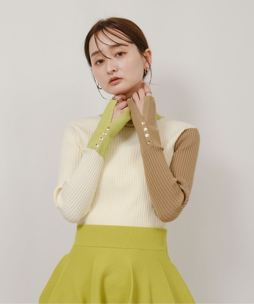 前後2way カラーブロックリブハイゲージニット Palm Riche│Eimee Law