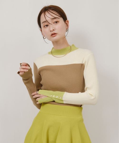 前後2way カラーブロックリブハイゲージニット Palm Riche│Eimee Law