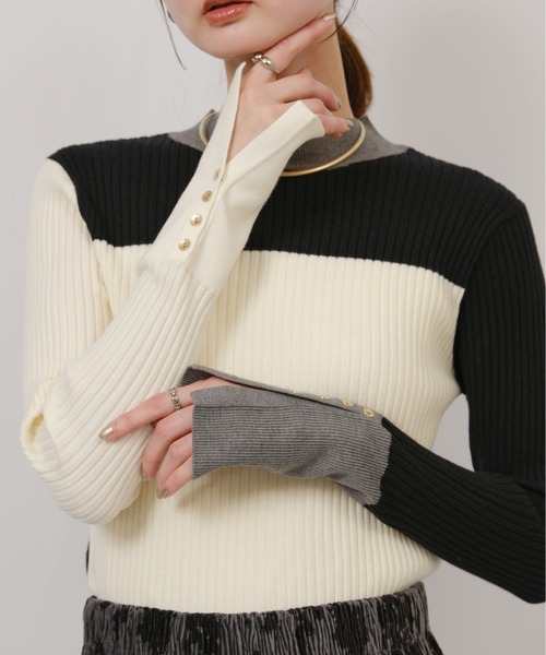 前後2way カラーブロックリブハイゲージニット Palm Riche│Eimee Law