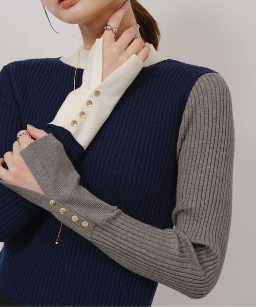 前後2way カラーブロックリブハイゲージニット Palm Riche│Eimee Law