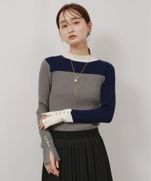 前後2way カラーブロックリブハイゲージニット Palm Riche│Eimee Law