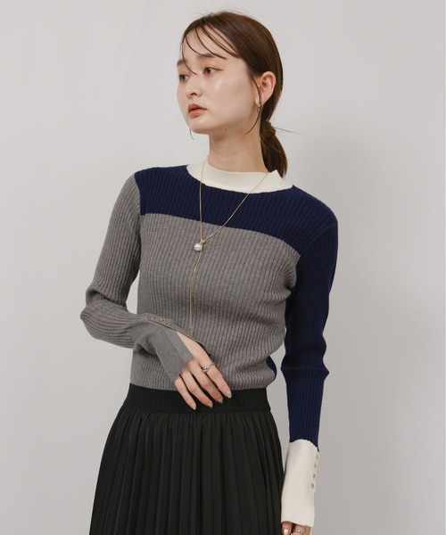 【極美品✨】ENFOLD リブニット　マルチカラー　ウール100% 薄手　伸縮性 FRAY I.D - ウールアクリルリブニット ( ホワイト) 羊毛・アクリル