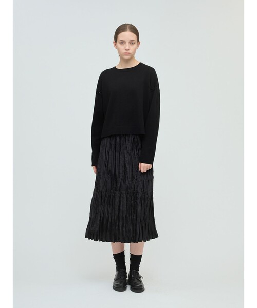 mizuiroind（ミズイロインド）の「mizuiro ind サテンワッシャープリーツスカート（スカート・レディース・グレー/ライトブルー/ブラック・FREE）」の2枚目の写真