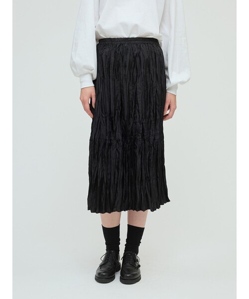 mizuiroind（ミズイロインド）の「mizuiro ind サテンワッシャープリーツスカート（スカート・レディース・グレー/ライトブルー/ブラック・FREE）」の10枚目の写真
