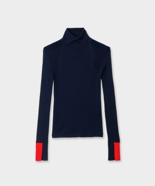 CINOH(チノ)の「SILK TURTLE NECK TIGHT KNIT(ニット/セーター・レディース・ネイビー/チャコールグレー/ライトグレー・38)」の1枚目の写真