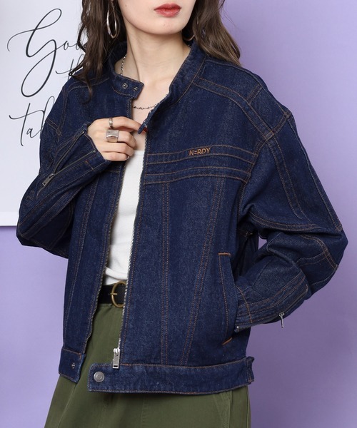 NoREMID デニムジャケット【るい】 セール】ユニNYデニムバイカージャケット（デニムジャケット