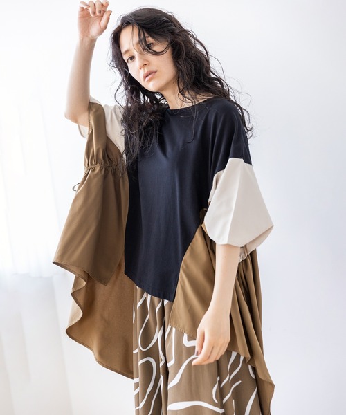 OSMOSIS(オズモーシス)の「サイドギャザープルオーバー(Tシャツ/カットソー・レディース・ブラック/カーキ/アイボリー・ONE SIZE)」の4枚目の写真
