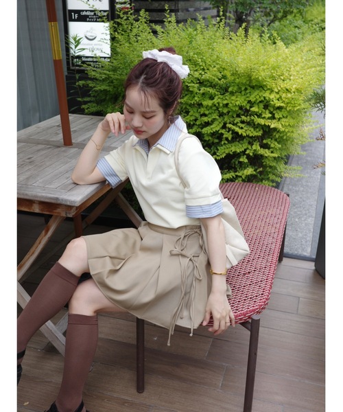 JUMELLE(ジュメロ)の「wrap pleats skirt(スカート・レディース・グレー/ベージュ・MEDIUM)」の11枚目の写真