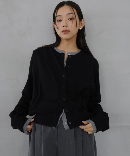 レイヤード配色ニットカーディガン（カーディガン/ボレロ）｜hellam