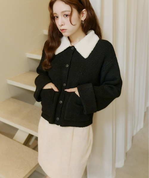 ボアカラーポケットカーディガン（カーディガン/ボレロ）｜Olu